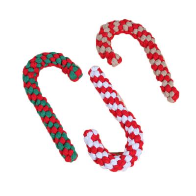 China Sustainable Pet Christmas Series Candy Cane Rope Chewing Toys Durable Cotton Rope Ball for sale