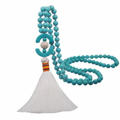 China 2020 Environmental Friendly Hot Sale Bohemian Turquoise Beads Necklace Tassel Necklace Sweater Chain Pendant Necklace for sale