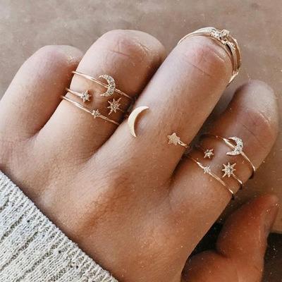 China CLASSIC Hot Selling Bohemian Ring Nail Star And Moon Rings Women Jewelry 7pcs Rings for sale