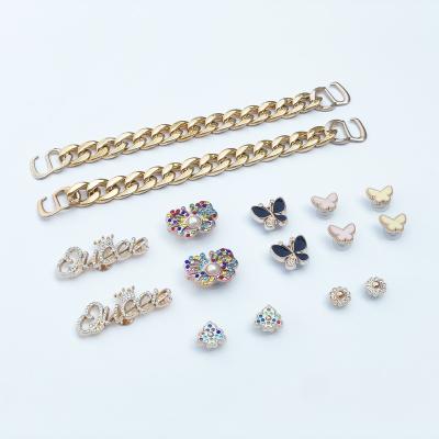 China Durable DIY Metal Rhinestones Custom Shoe Charms Detachable Diamond Colorful Shoe Chains For Girl Clog Wholesale for sale