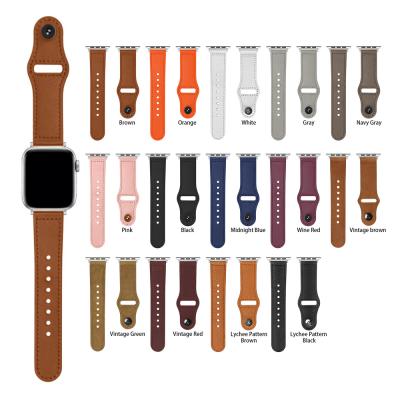 China Retro Litchi Leather Watch Band Luxury Genuine Leather Pattern Buckle For Apple iWatch 42mm 44mm Strap for sale