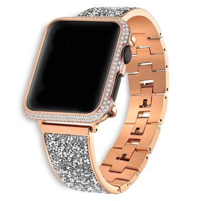 China Stainless Steel Bling Diamond Stainless Steel Apple Watch 38mm 40mm 42mm 44mm For Iwatch Strap Series 6 5 4 3 2 1 for sale