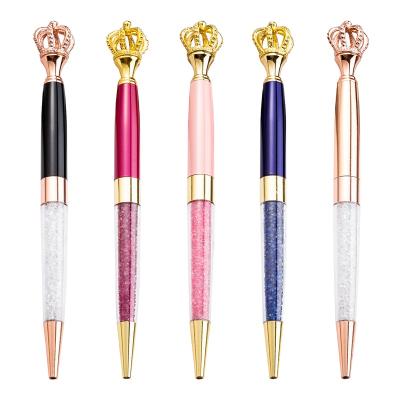 China Promotional Crown Crystal Ball Point Pen Floating Liquid Luxury Metal Glitter Point Pen for sale