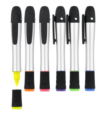 China Pen Promotion Promotional 2 in 1 Laser Pointer with LED Flashlight Fluorescent Pen for sale