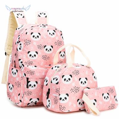 China Pattern panda schoolbag backpack and environmental friendly animal lunch box and pencil case set of three pieces for sale