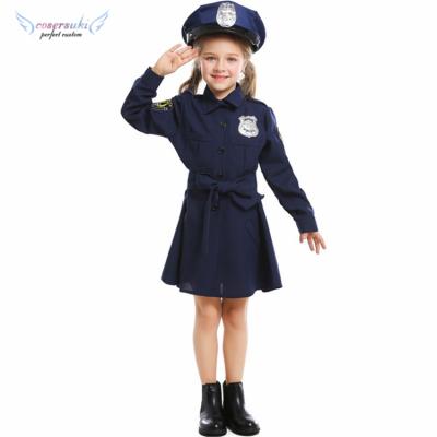 China Police Halloween Dress Children Costume Girl Hat Dress Uniform Belt Belt Clothes for sale