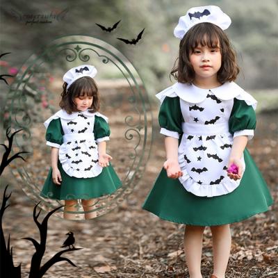 China Pumpkin Green Bat Maid Headwear Cosplay Dress Apron Halloween Clothes Kids Costume for sale