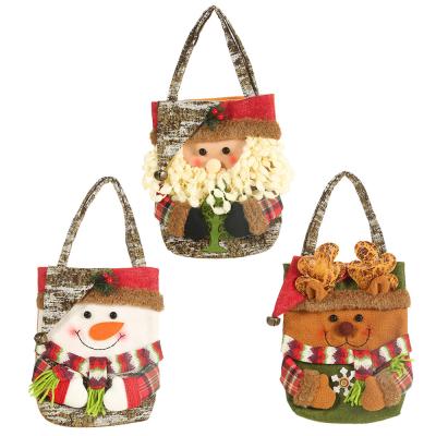 China Creative Stereo Imitation Sack Polyester Christmas Decorations Bark Snowman Deer Gift Bag For Santa Father for sale