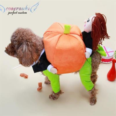 China Viable Funny Teddy Poodle Lifts Pumpkin Dress Little Man Holds Pumpkin Santa Claus Clothes Pet Clothes for sale