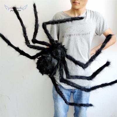 China Mixed Materials Halloween Decorations Funny Spider Bar Props Plush Toy Black Spider 30cm for sale