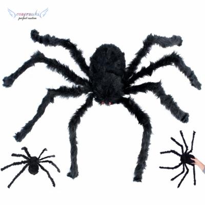 China Funny Mix Halloween Decorations Spider Bar Props Plush Toy Black Spider 75cm for sale