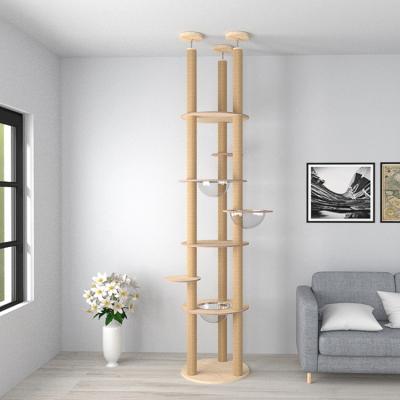 China Meeno Solid Wooden Slim Tallest viable Cat Tree Large Cat Pole towers floor to ceiling Cat Tower for sale