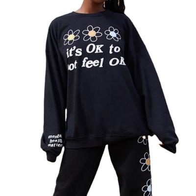 China 2021 Female Viable Soft Selling Autumn Black Casual Loose Upper Breathable Tracksuit Sweatshirt for sale