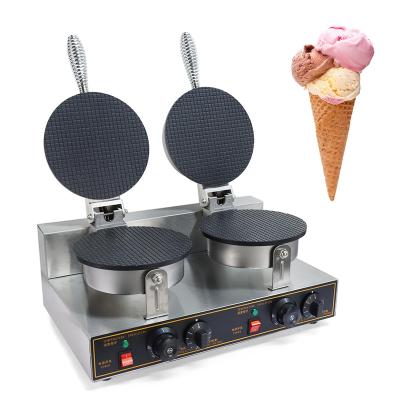 China Food Truck Double Head Electric Ice Cream Cone Machine 2 x 1200 w Waffle Cone Maker with Ice Cream Cone Sleeves for Restaurant Bakery Snack for sale