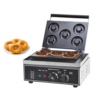 China Commercial catering Commercial Waffle Donut Machine 5 Holes Double-Sided Heating 50-300 C Electric Doughnut Maker 1550W  Non-Stick Donut plate for sale