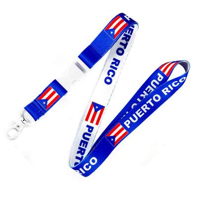 China Bulk Promotion Free Sample Cheap Custom Heat Transfer Printing National Country Flag Puerto Rico Lanyard For Sale for sale