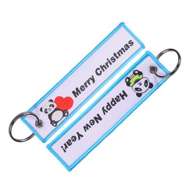 China Decoration Create Custom Cloth Kid Love Cute Animal Logo Woven Embroidery Key Chain Bulk Canvas Blank Promotional Embroidered Key Chain for sale