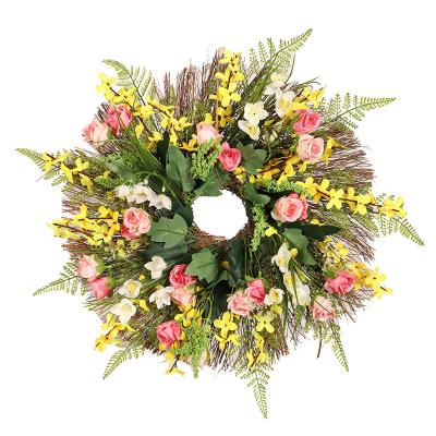 China Wholesale Plastic Manufacturers Rose Garlands and Winter Jasmine Door Decoration Wreaths for sale