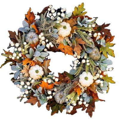 China Hot new promotion style pumpkin wreath silk leaves Halloween weave custom door wreaths for sale