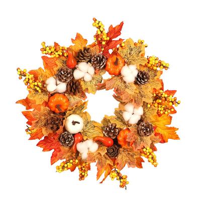 China Plastic Manufacturers Thanksgiving Cotton Maple Leaf Pine Cone Garland Wholesale Maple Leaf Wreath for sale