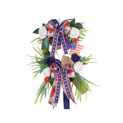 China American Factory Wholesale Artificial Independence Day Wreath Door Independence Day Holiday Window Decoration Arch Rattan Ring Pendant for sale