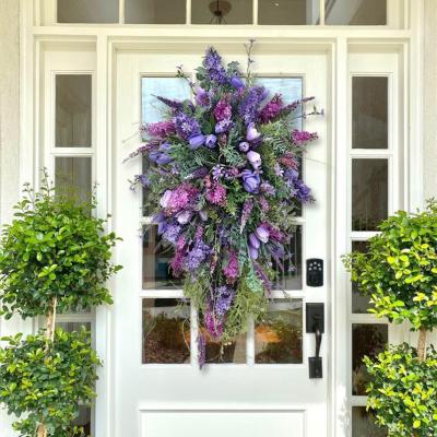 China Wholesale Custom Purple Tulip Flower Spring Decoration Door Garland Artificial Spruce Morden Tulip Wreath for sale