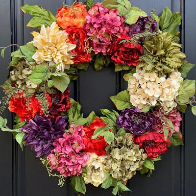 China Manufacturers Wholesale Front Entrance Spring Decorations Artificial Hydrangea Wreath/Wall and Summer Decoration Wall Hanging for sale