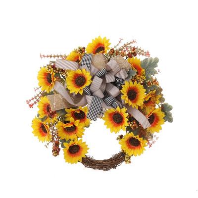 China Sunflower Newly Designed High Quality Wooden Artificial Sunflower Spring Welcome Door Sign and Summer Home Decor Garland for sale