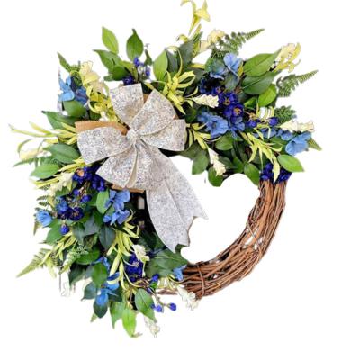 China Wholesale Spring Wreath Blue Plant Garland Green Plant Vine Ring Easter Decoration Garland for sale