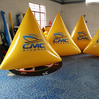 China 0.6 PVC Mesh Fabric Water Park Inflatable Triangular Beacon PVC Water Race Marker Inflatable Model Buoys for sale