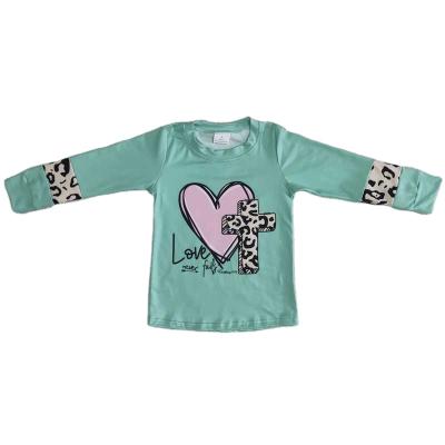 China Formal Boutique RTS Easter Day Toddler Green Leopard Babies Boys Clothes Cross Print Long Sleeve T-shirt Girl Fashion Tops for sale