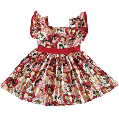 China Formal Baby Dresses Valentine's Day Red Pearl Ruffles Cartoon Dress Boutique Teams Smocked Dresses For Girls for sale