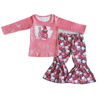 China Formal Baby Clothes Valentine's Day Pink Long Sleeve Top With Love Bell Bottom Pants Kids Clothing Two Piece Set for sale