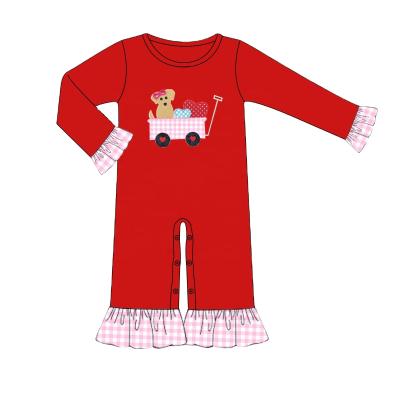 China Customized Formal Valentine's Day Toddler Babies Clothes Print Red Heart Long Sleeve Lace Romper Sets0-3m To 2T for sale