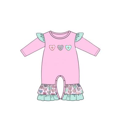 China Valentine's Day Toddler Formal Babies Clothes 2T Print Pink Heart Long Sleeve Romper 0-3M for sale