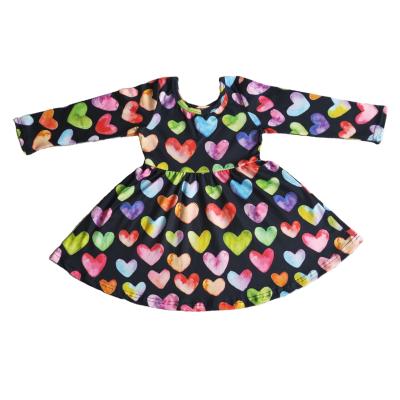 China Valentine New Style Spring Baby Formal Girls Wear Long Sleeve Fashion Dresses Clothes Colors Heart Print Toddler Girl Wear Long Dresses for sale