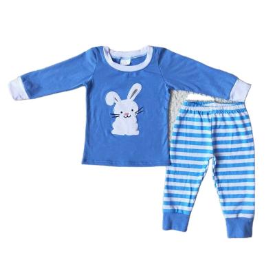 China Bule Bunny Embroidery Striped Trousers High Quality Long Sleeve Formal Girlymax Kids Two Piece Pajamas Set Baby Boy Clothes for sale