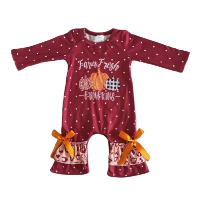 China Wholesale Breathable RTS Thanksgiving Baby Long Sleeves Red Dots Newborn Children Fall Winter Pajamas Pumpkin Clothes Infant Romper for sale