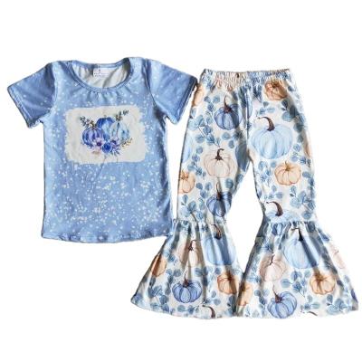 China Wholesale Casual RTS Babies Thanksgiving Clothes Blue Bell-based Pumpkin Pants Boutique Outfit Fall Kids Infant Clothing for sale