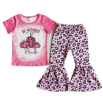 China Wholesale RTS Baby Pink Tie Dye Dressing Set Child Thanksgiving Pumpkin Shirt Leopard Bells Casual Pants Teams Clothes for sale