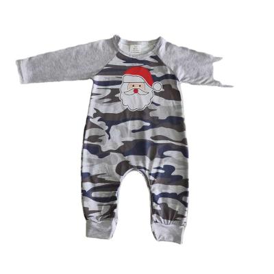 China Formal Merry Christmas Toddler Baby Boy Wear Gray Santa Claus Long Sleeve Camouflage Romper Clothes Set Cute Outfit for sale