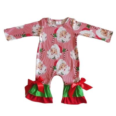 China Wholesale Breathable Boutique Baby Long Sleeve Newborn Kids Christmas Santa Pajamas Infant Clothes Ruffle Pants Fashion Romper for sale