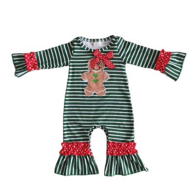 China Wholesale Breathable Baby In Running Stripe Long Sleeve Newborn Children Embroidery Christmas Pajamas Clothes Infant Romper for sale