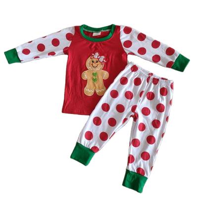 China Wholesale Casual Baby Christmas Cotton Autumn Winter Clothing Kid Set Embroidery Gingerbread Dots Pants Children Pajamas Sleepwear for sale