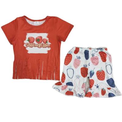 China New Arrivals Boutique Formal Newborn Strawberry Summer Red Tassels With Short Pants 2pcs Outfit Kids Girls 2T Teenage Sets for sale