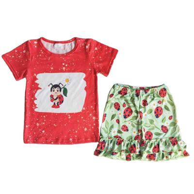 China Toddler Fashion Summer New Arrivals Boutique Formal Flyer Red With Print Green Pants Short Dress Outfits Kids Girls Teen Sets for sale