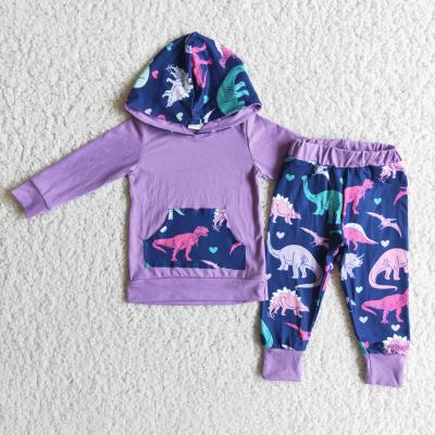 China Formal Baby Boy Clothes Hooded Purple Sweatshirt With Dinosaur Pattern 2 Piece Boy Boutique Outfits for sale