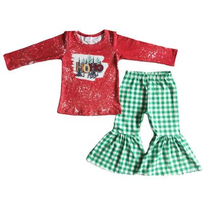 China Girls Formal Boutique Outfits Long Sleeve With Christmas Tree Print And Bell Bottom Pants Two-Piece Set for sale