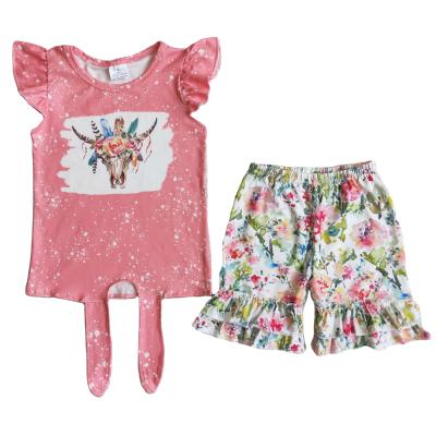 China 2021 QUICK DRY Farmhouse Style Cow and Flower Western Desiger Baby Kids Girls Shorts Sets Boutique Kid Summer Wear Outfits for sale