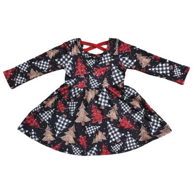 China Formal Christmas Black Long Sleeve Dress With Christmas Tree Pattern Baby Clothes for sale